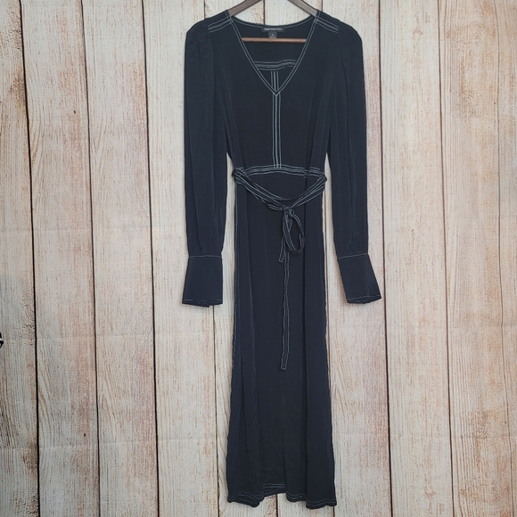 Something Navy Belted Double Slit Contrast Stitch Dress Size XS - Picture 5 of 15